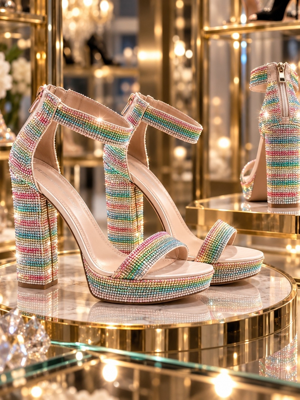 Madden Girl Multi-Color Rhinestone Platform Heels - Picture 2 of 2